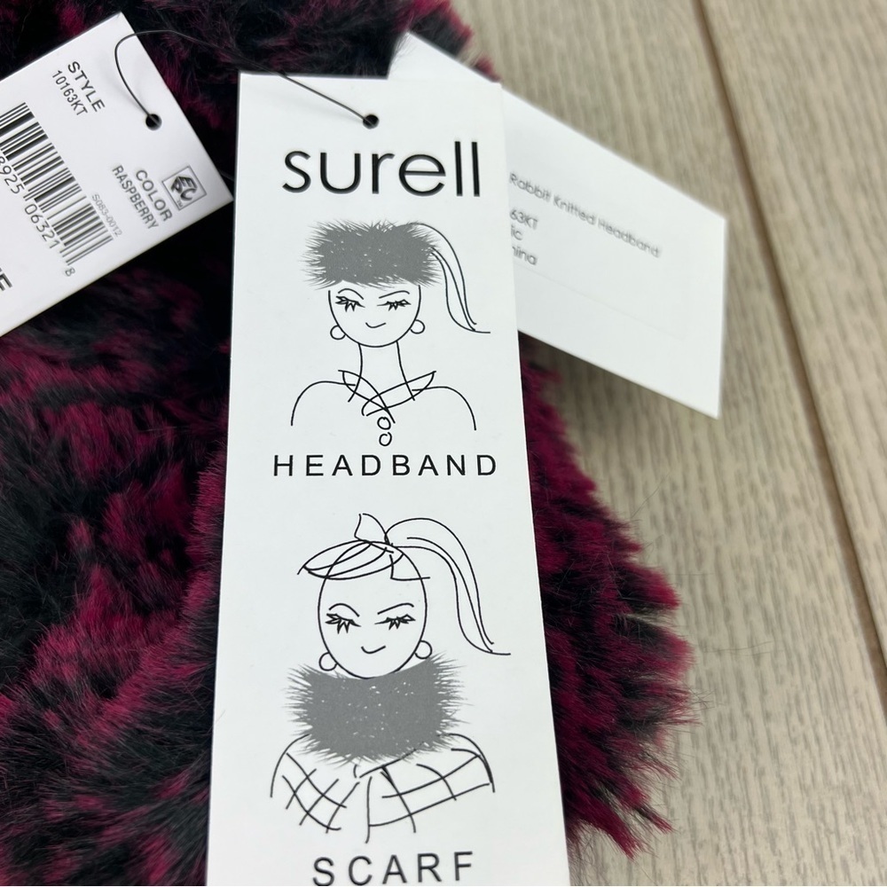 Surell Rex Rabbit Faux Fur Knit Stretch Headband OS Raspberry $65 - Picture 7 of 8